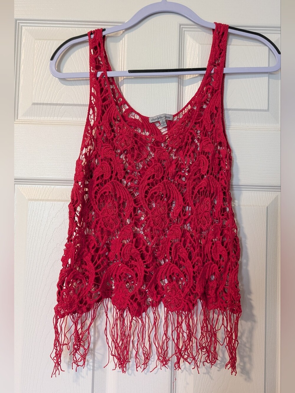 Charlotte Russe Red Crochet Fringe Tank Top